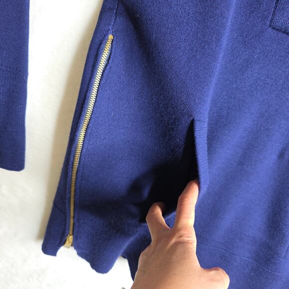 J.Crew Collection SzSm Shawl Bonded Wool Popover Navy Side Zips Sweater Simple - Picture 12 of 16